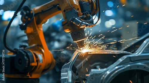 Generative AI : The welding arm on the automobile production line is being welded