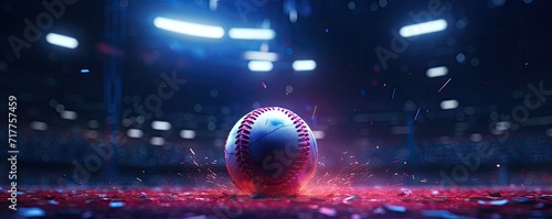 The center of attention is a baseball, captured up close in the midst of the stadium, set for an exciting game.