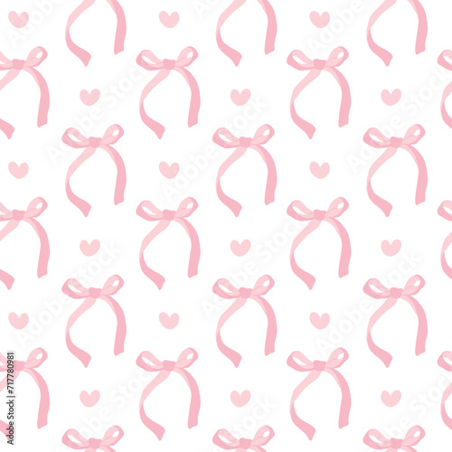 cute coquette aesthetic pattern seamless pink ribbon bow isolated on white background