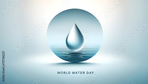 World Water Day banner with water drop on serene water. Symbolic water drop, World Water Day message. Calm water with droplet, World Water Day theme