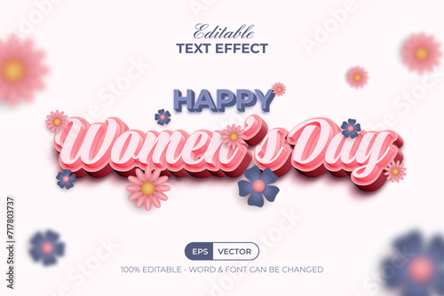 Happy Women's Day Text Effect Pink 3D Style. Editable Text Effect.