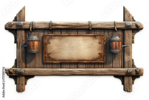 Old wooden medieval tavern signboard.