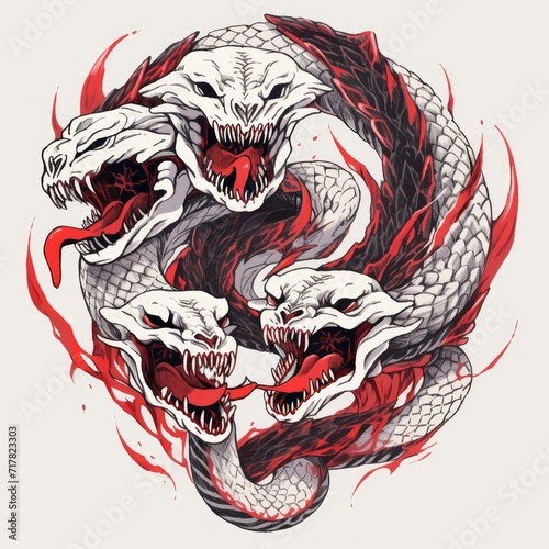 t-shirt design, hydra with poison, good design, 8k, ultra-HD, detail, vector, white background