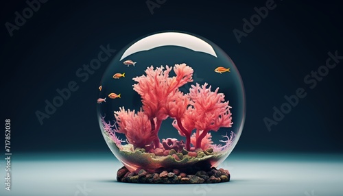 Tiny underwater world in a sphere, coral, sea, tropical