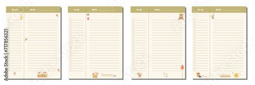 To do lists for digital planning or journaling. Spring garden digital notes. Scheduling and planning concept. Vector illustration.