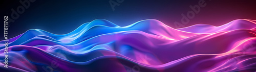 3D Blue and purple wavy shapes abstract neon background.