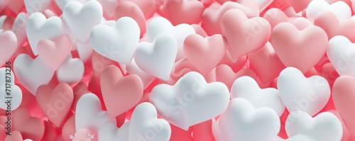 Valentine's Day, A soft pastel pink background serves as a canvas to a whimsical array of floating hearts in various shades of pink and red, conveying a playful and loving atmosphere synonymous
