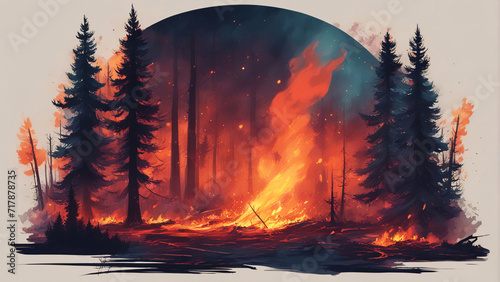 Wild fire burning in the forest. 