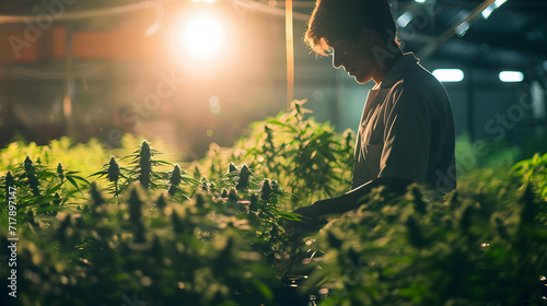  man marijuana researcher checking marijuana cannabis plantation in cannabis farm, Business agricultural cannabis. Cannabis business and alternative medicine concept., Hypnotic, Dark Paradise,