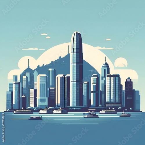 Hongkong flat vector city skyline