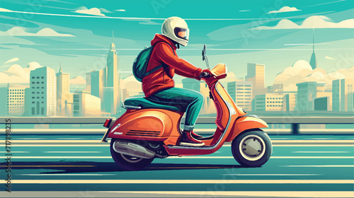 A man wearing helmet riding a motor scooter illustration vector