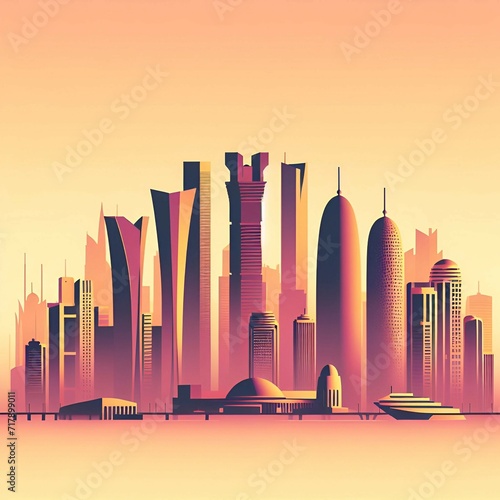 Doha flat vector gradient city skyline
