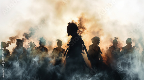 Australian Aboriginal cultural smoke ceremony, double exposure