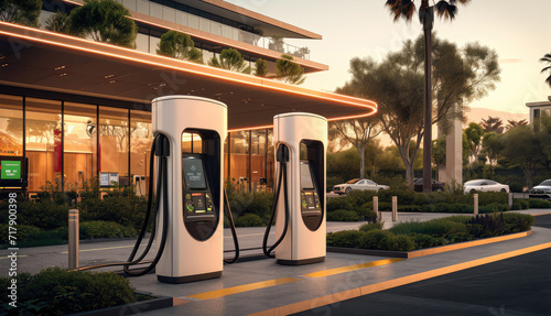 DC FAST 2 outlets commercial use big size EV Charging station beautiful shape. Generative AI.