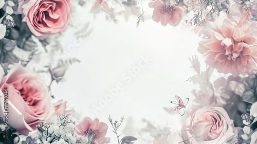 double exposure, wedding greeting card floral template with free copy space