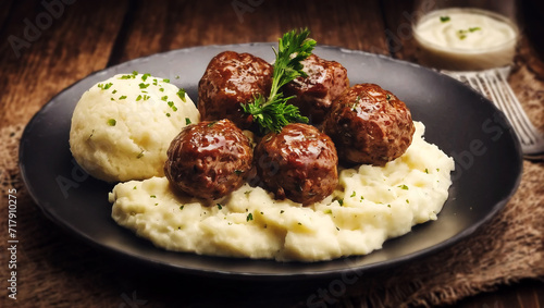 Meat balls and mashed potato, traditional swedish meal generated by AI