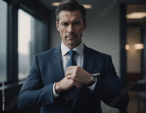 dynamic realistic photo of a handsome elegant Businessman shoving forearms muscle and veins appearing no tattto Fujifilm style
