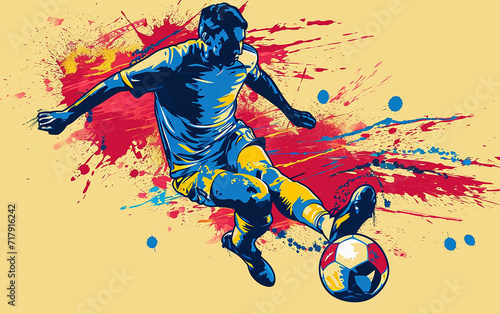 jogador de futebol chutando para o gol, Colagem, estilo pop, retratos impressos em risografia em papel