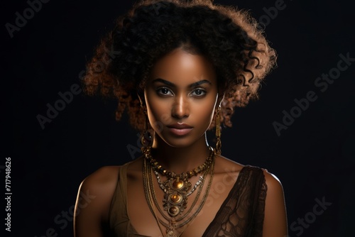 medieval african princess, afro, dark beautiful skin, gold jewerly