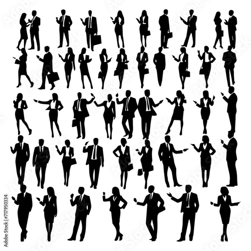 collection businessman and business woman gesture silhouette