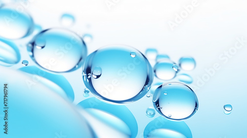 Pristine, glossy blue droplet with circles isolated on a close-up, white background