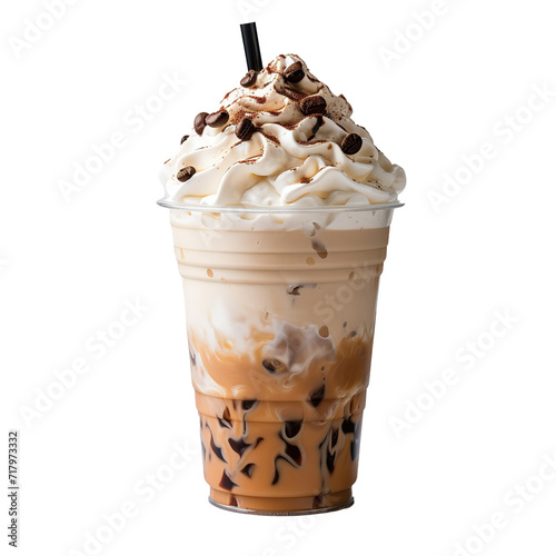 Frappuccino with whip cream mock up isolated on white background. 