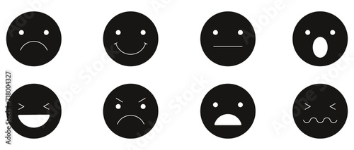 Emoticons mood scale on white background. Face smile icon positive, negative neutral opinion vector rate signs. Angry, sad, neutral emoticon set. funny cartoon Emoji icon. 
