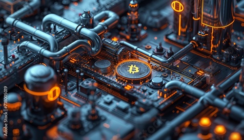 Bitcoin Mining Odyssey, Capture the essence of Bitcoin mining, depicting the process of validating transactions and earning rewards in the decentralized digital currency ecosystem, AI
