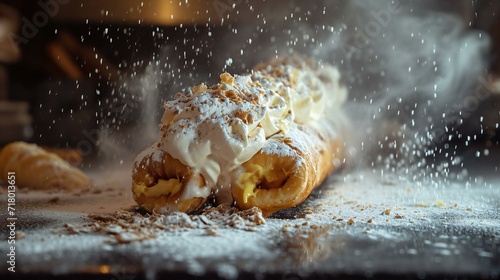 a pastry with powdered sugar on top of it 