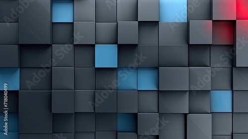 Abstract geometric design on black wall suitable for backgrounds, posters, 3d mosaic graphics lowpoly .cubes, squares, and lines create a modern, eyecatching pattern for various creative purposes