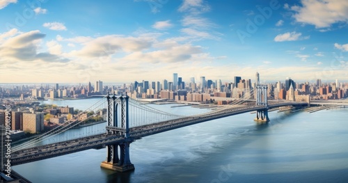 Panoramic view of Manhattan and Brooklyn Bridge in New York City