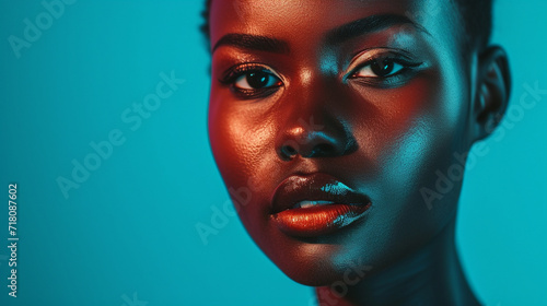 Striking image of a fashion model with bold and confident features, showcasing beauty and self-assurance, remarkable faces, model portrait, hd, confident with copy space
