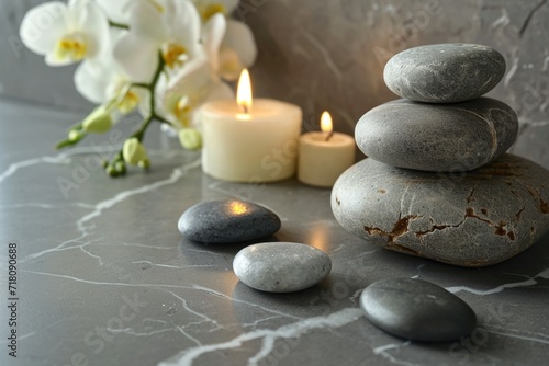 Zen Spa Stones with Orchids and Candles