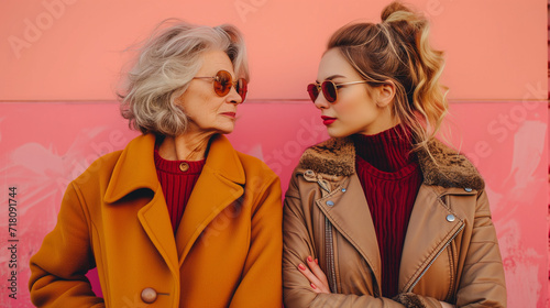  Elegant grandma with granddaughter,ai