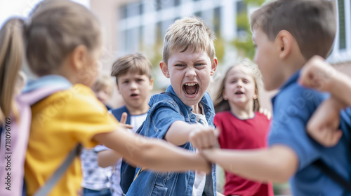 Group of children fighting at school. School bullying