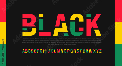 African American Black history month Modern creative minimal abstract digital colorful alphabet font design template set. Black history month alphabet font use to background, banner, card, and poster.