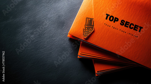 Folders with "TOP SECRET" printed on the cover in a bold, stamped format