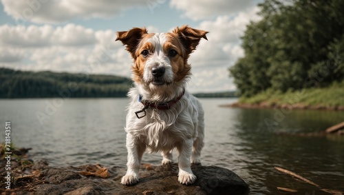 A lakeside Jack Russell Terrier dog