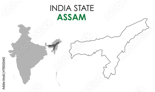 Assam map of Indian state. Assam map vector illustration. Assam vector map on white background