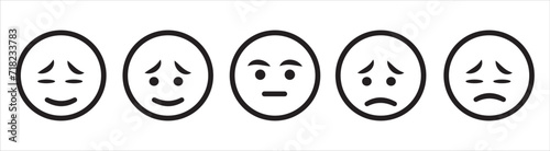 smiley face emoticons. Emoji faces collection. Emoticons set. Emojis flat style. Happy and sad emoji. Line smiley face. Customer feedback. Excellent, good, normal, bad, awful.