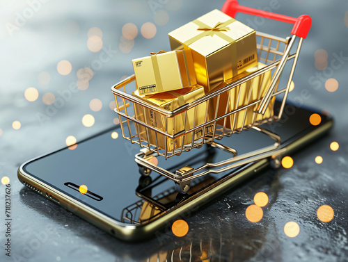 Online shopping concept, shopping cart on a smartphone, shopping, sales, sale of services, 