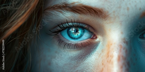 A detailed close up of a woman's blue eye. Can be used in beauty, healthcare, or eye-related designs