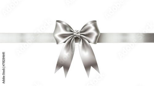 silver bow decoration and ribbon on transparent background