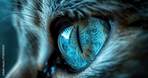  a close up of a cat's eye with a blurry image of the cat's eye and the cat's fur on the outside of the cat's face.
