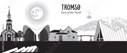 Vector illustration of the cityscape skyline of Tromsø, Norway