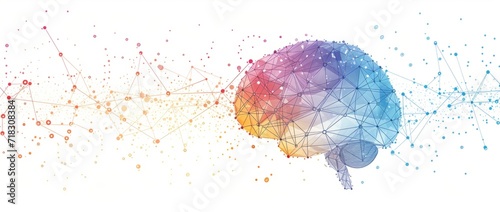 a diagram of a brain isolated and colored, in the style of multifaceted geometry Generative AI