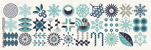 Winter geometric floral background. Scandinavian style. Ukrainian folk motifs. Merry Christmas and Happy New Year! Abstraction. Minimal illustration.
