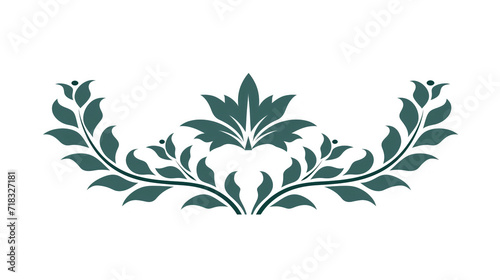 Symmetrical green ornamental design with floral motifs.