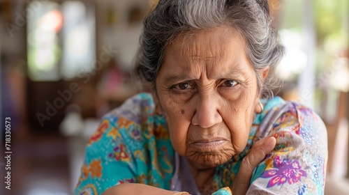 Angry belligerent hispanic senior woman looking at the camera