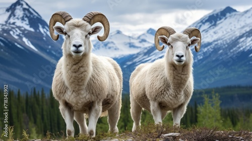 Twin Sheep in Jasper National Park, Alberta Generative AI